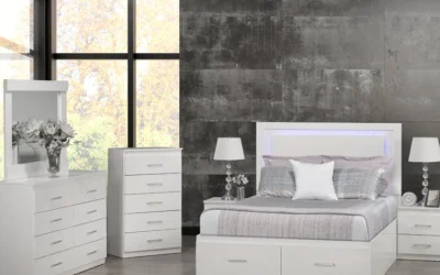NB-191 White High Gloss Bedroom Set with LED Headboard