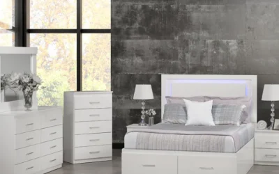 NB-191 White High Gloss Bedroom Set with LED Headboard