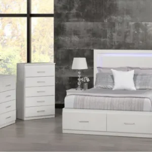 NB-191 White High Gloss Bedroom Set with LED Headboard